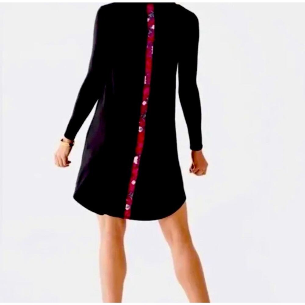 Women’s Dress Matilda Jane Black Flare W/Floral Stripe Stretchy Fabric Sz L B19
